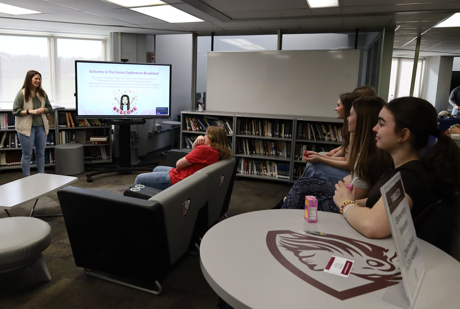 Chelmsford High School juniors attend the annual Career Exploration Breakfast, meeting with professionals to learn more about careers that interest them.