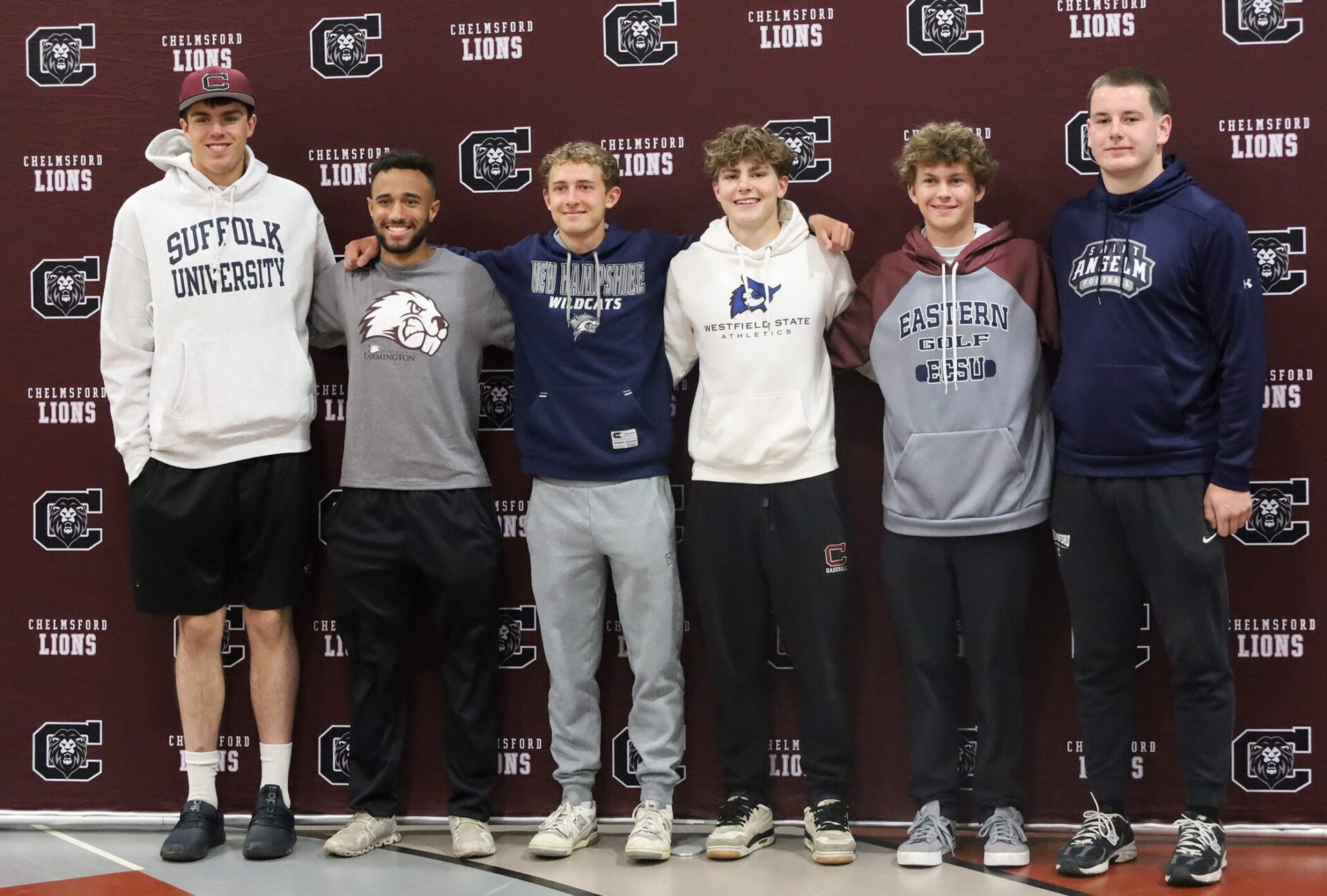 Student-athletes from Whittier House pose for a photo following Chelmsford High School's NLI & Commitment Signing Day on Tuesday, May 12, 2026.