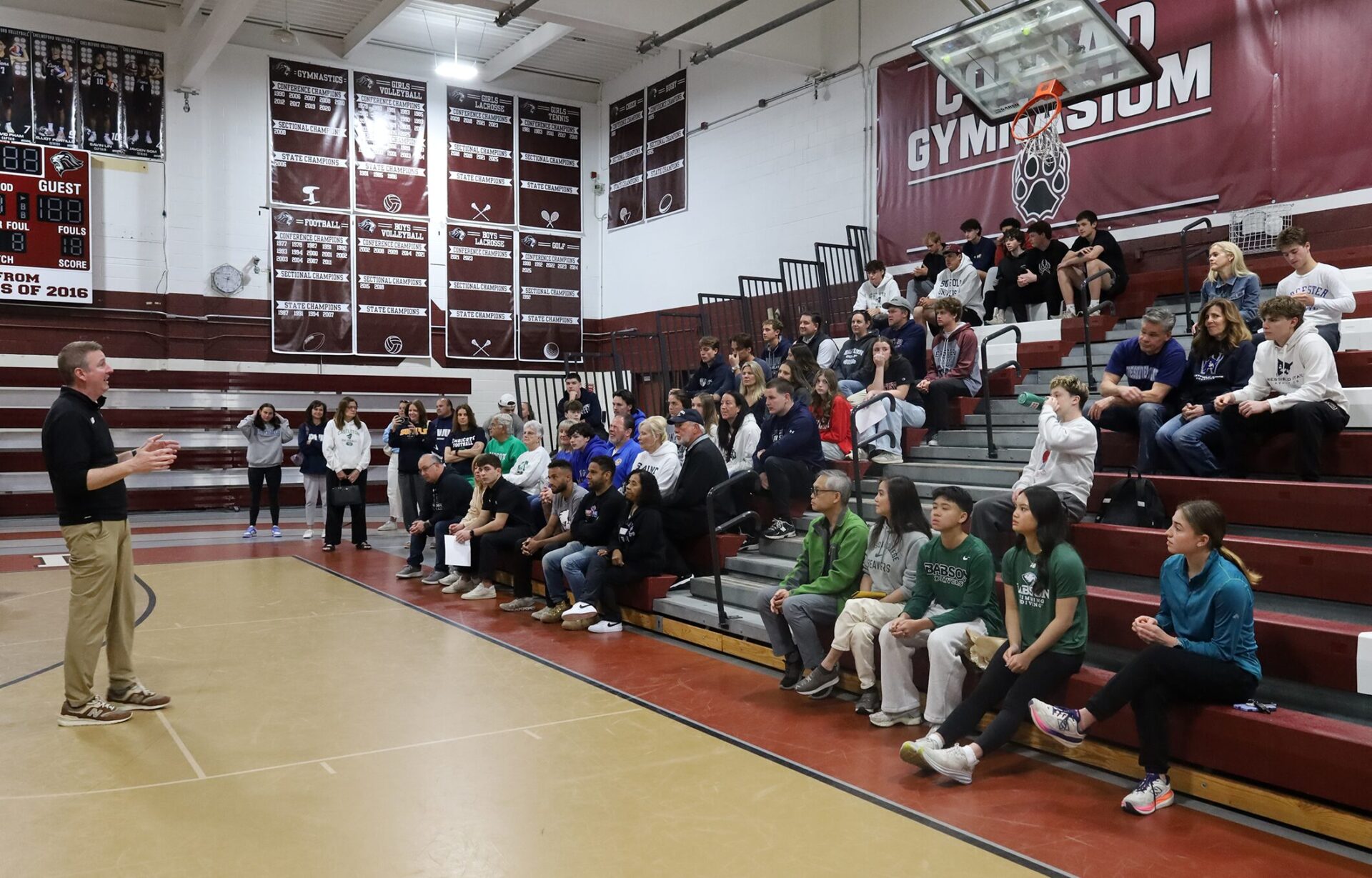 Athletic Director Dan Hart speaks to the student-athletes and their families ahead of Chelmsford High School's NLI & Commitment Signing Day on Tuesday, May 12, 2026.
