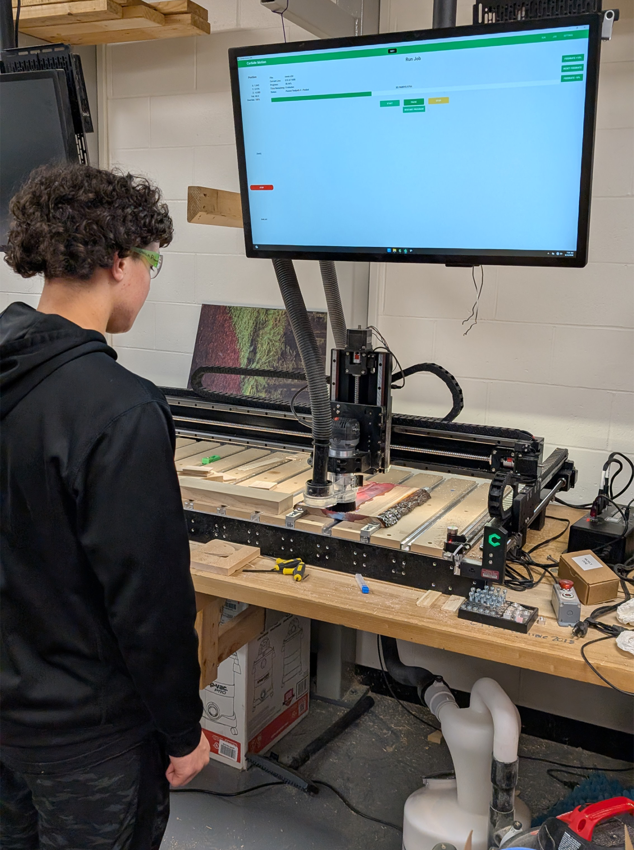 Students in Woodworking classes at Chelmsford High School work on their projects.