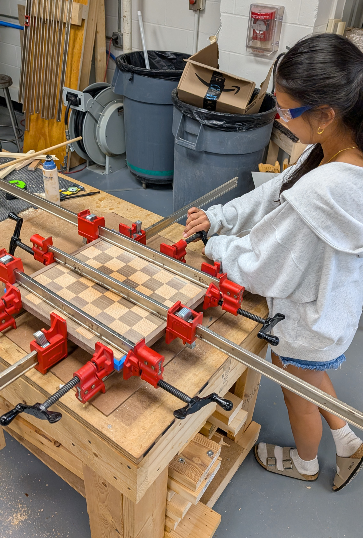 Students in Woodworking classes at Chelmsford High School work on their projects.