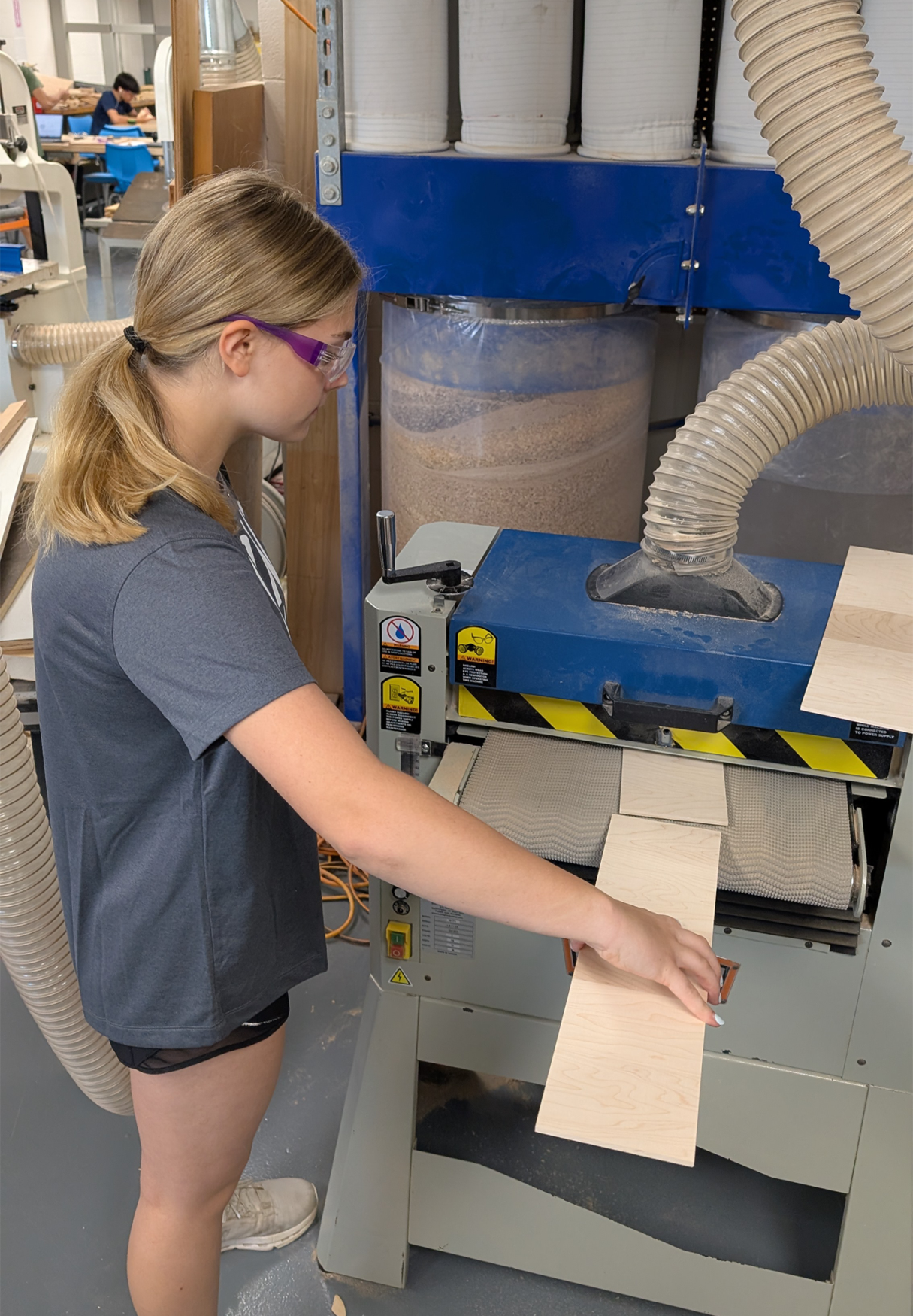 Students in Woodworking classes at Chelmsford High School work on their projects.
