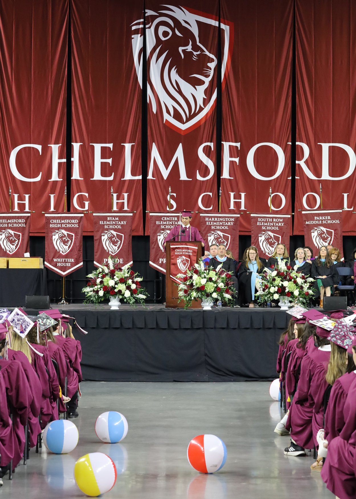 Beach Balls Some beach balls are scattered in the aisle during Chelmsford High School's graduation ceremony on June 6, 2026.