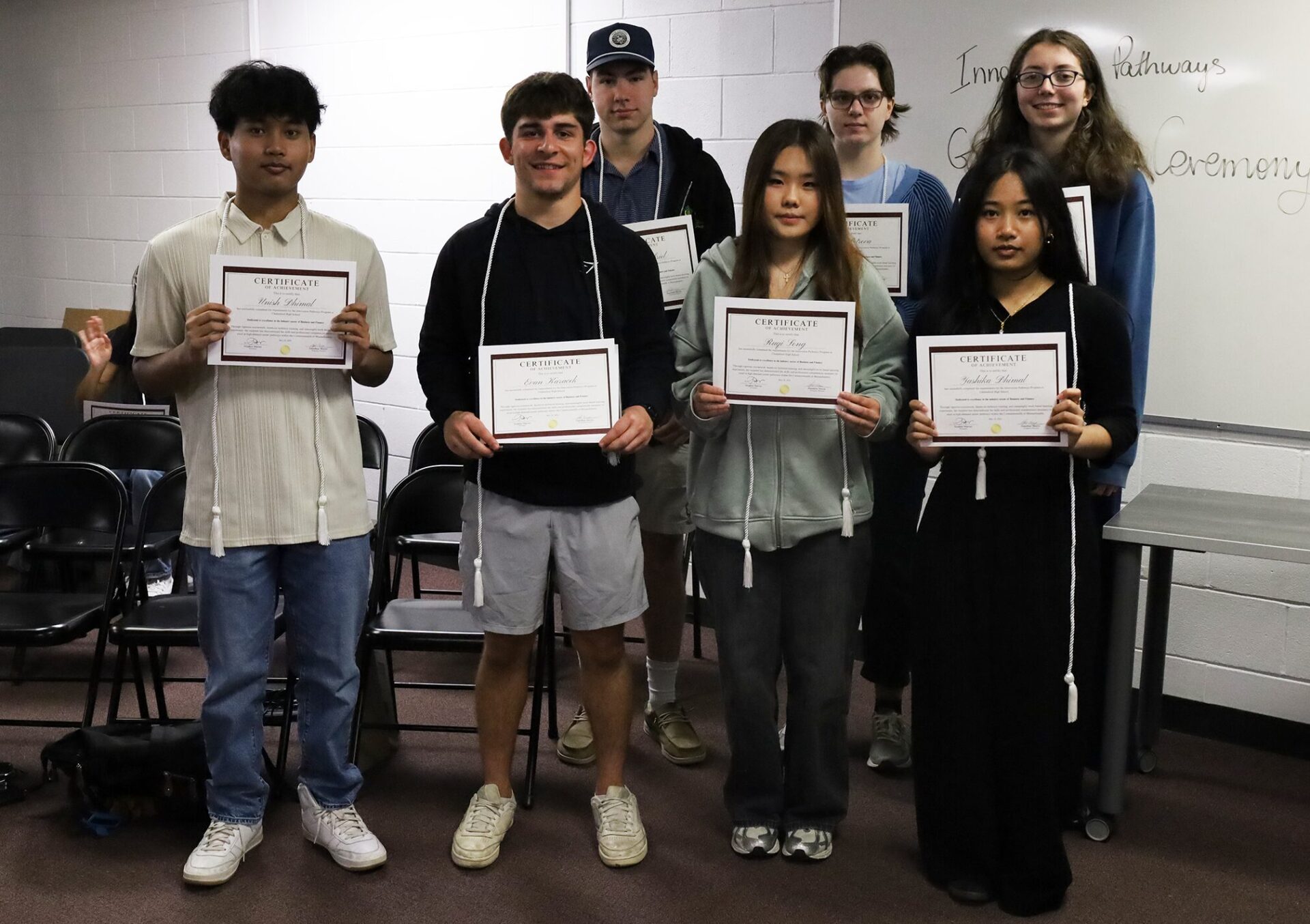 Chelmsford High School seniors who completed the Business & Finance Pathway through the school's Innovation Pathways Program.