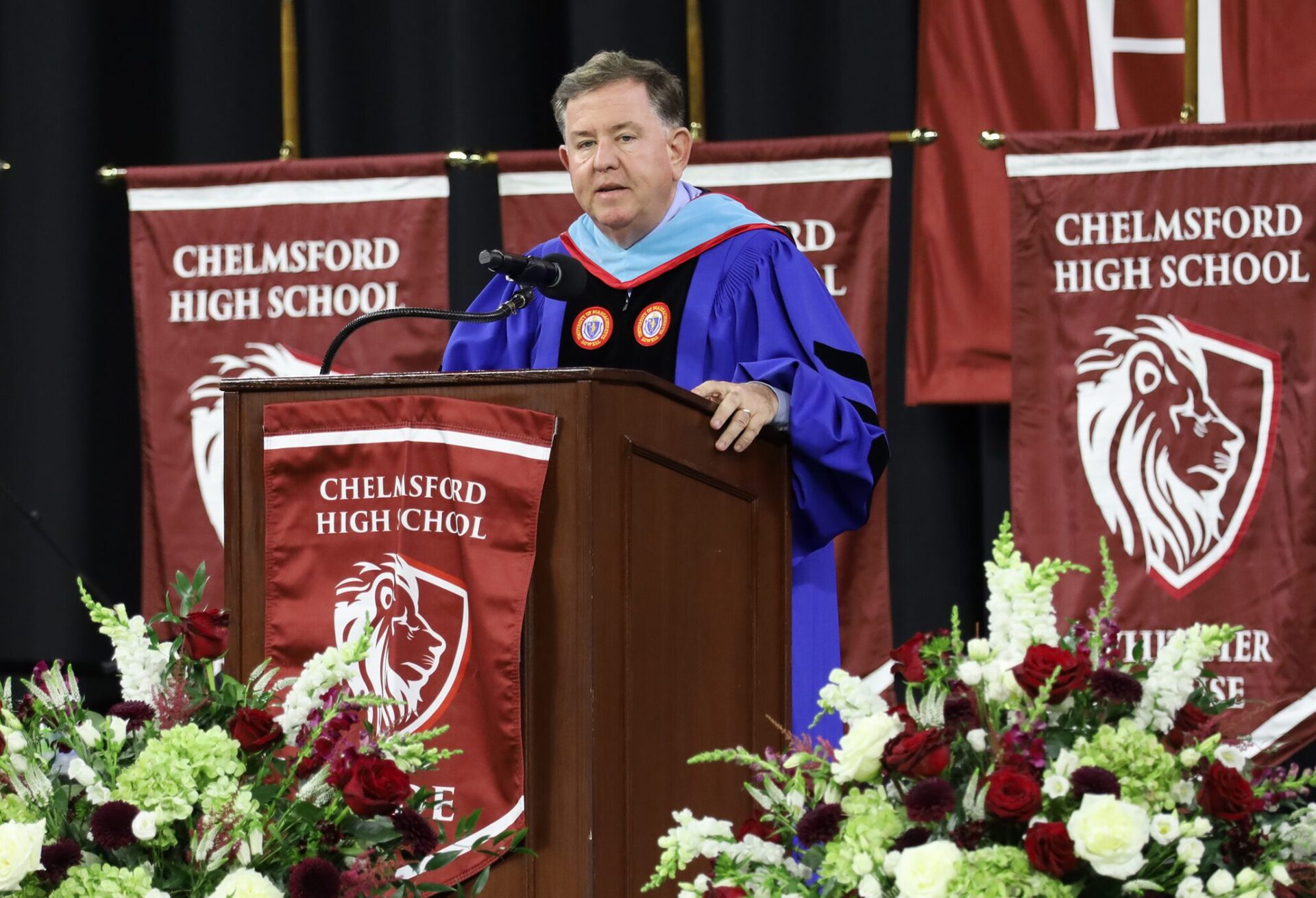 Dr. Lang Superintendent Dr. Jay Lang gives his address to those gathered for the graduation of Chelmsford High School's Class of 2026 on June 6.