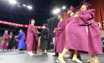 The graduates of Chelmsford High School's Class of 2026 make their way through the receiving line after receiving their diplomas on June 6, 2026.