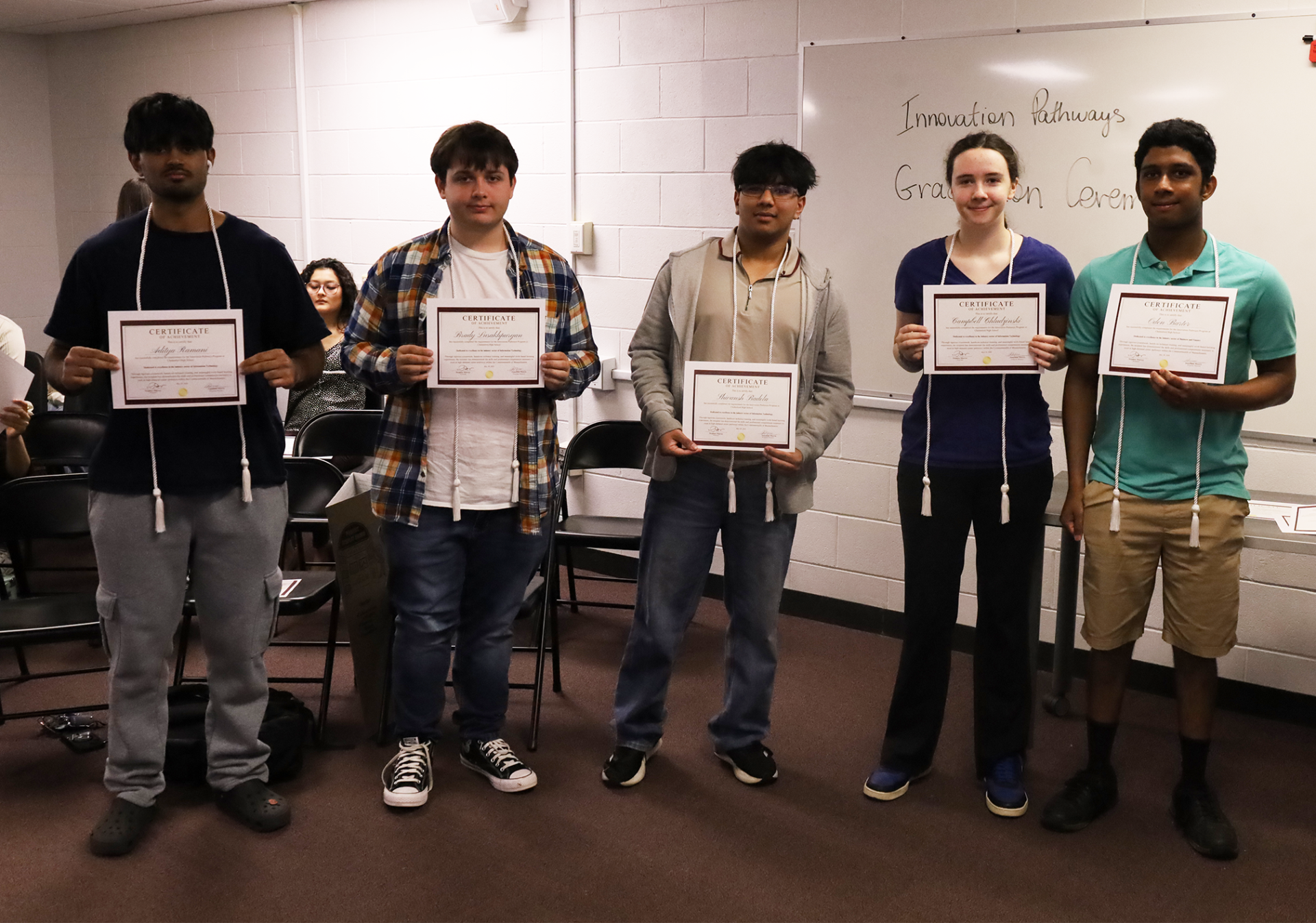 Chelmsford High School seniors who completed the Information Technology Pathway through the school's Innovation Pathways Program.