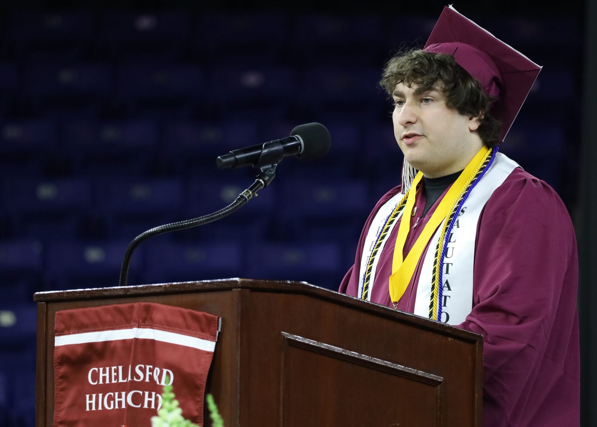 Jacob Lazar Sal Salutatorian Jacob Lazar gives his address to those gathered for the graduation of Chelmsford High School's Class of 2026 on June 6.