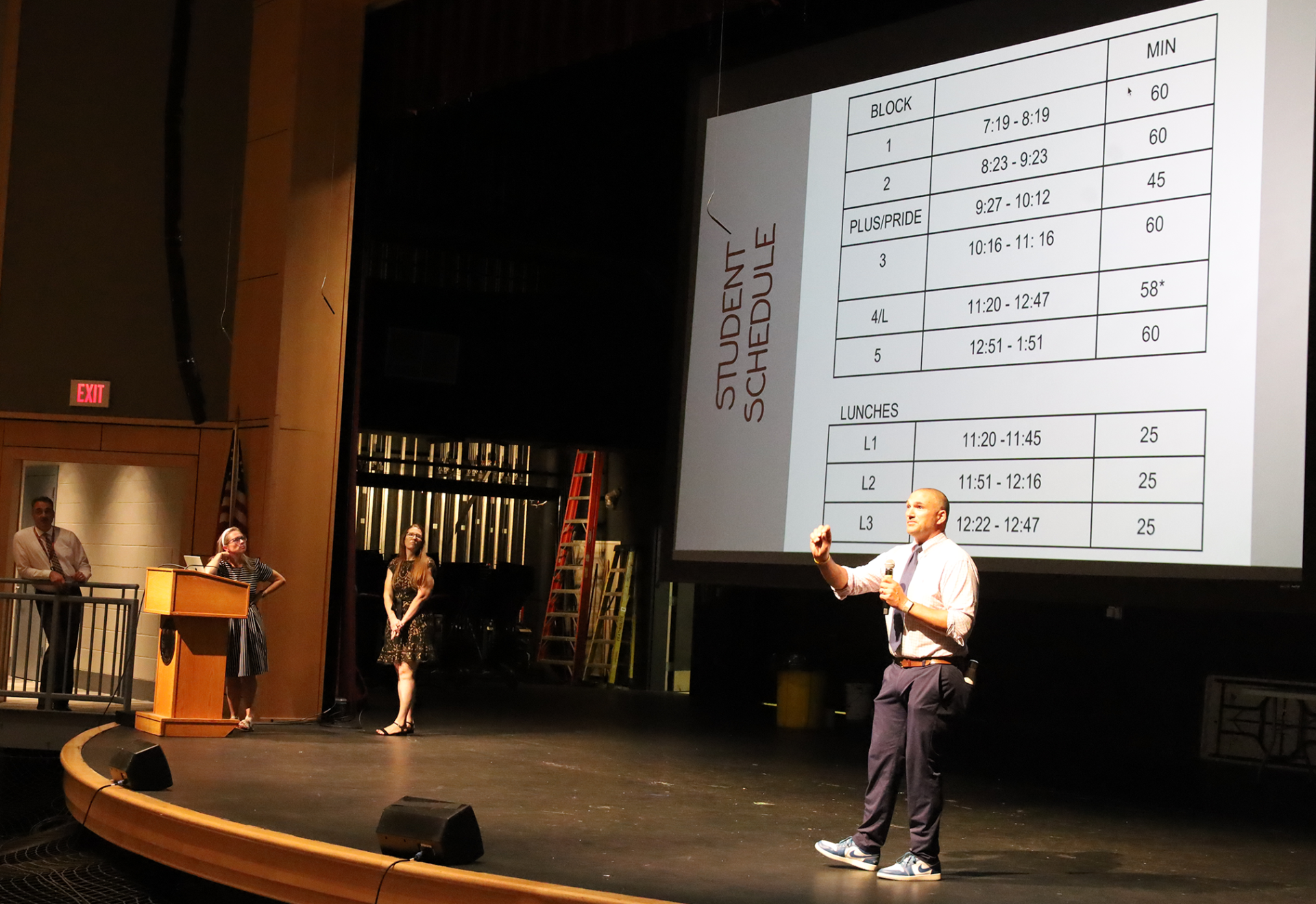 Whittier House Dean John MacIssac shares information with freshman parents during the Chelmsford High School open house event on Thursday, Sept. 17, 2026.
