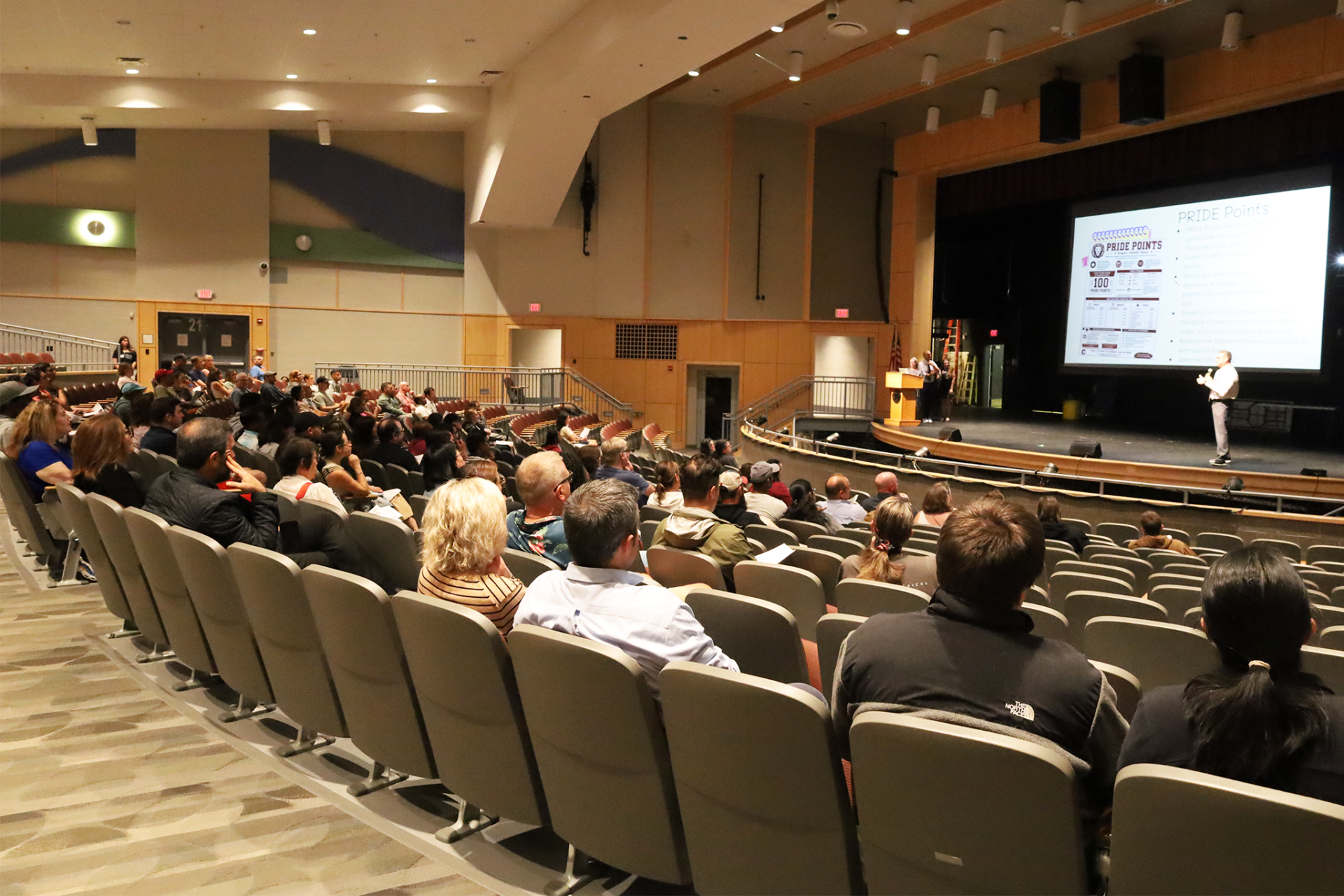 Parents and guardians of ninth grade students attend a freshman parent meeting during the Chelmsford High School open house event on Thursday, Sept. 17, 2026.